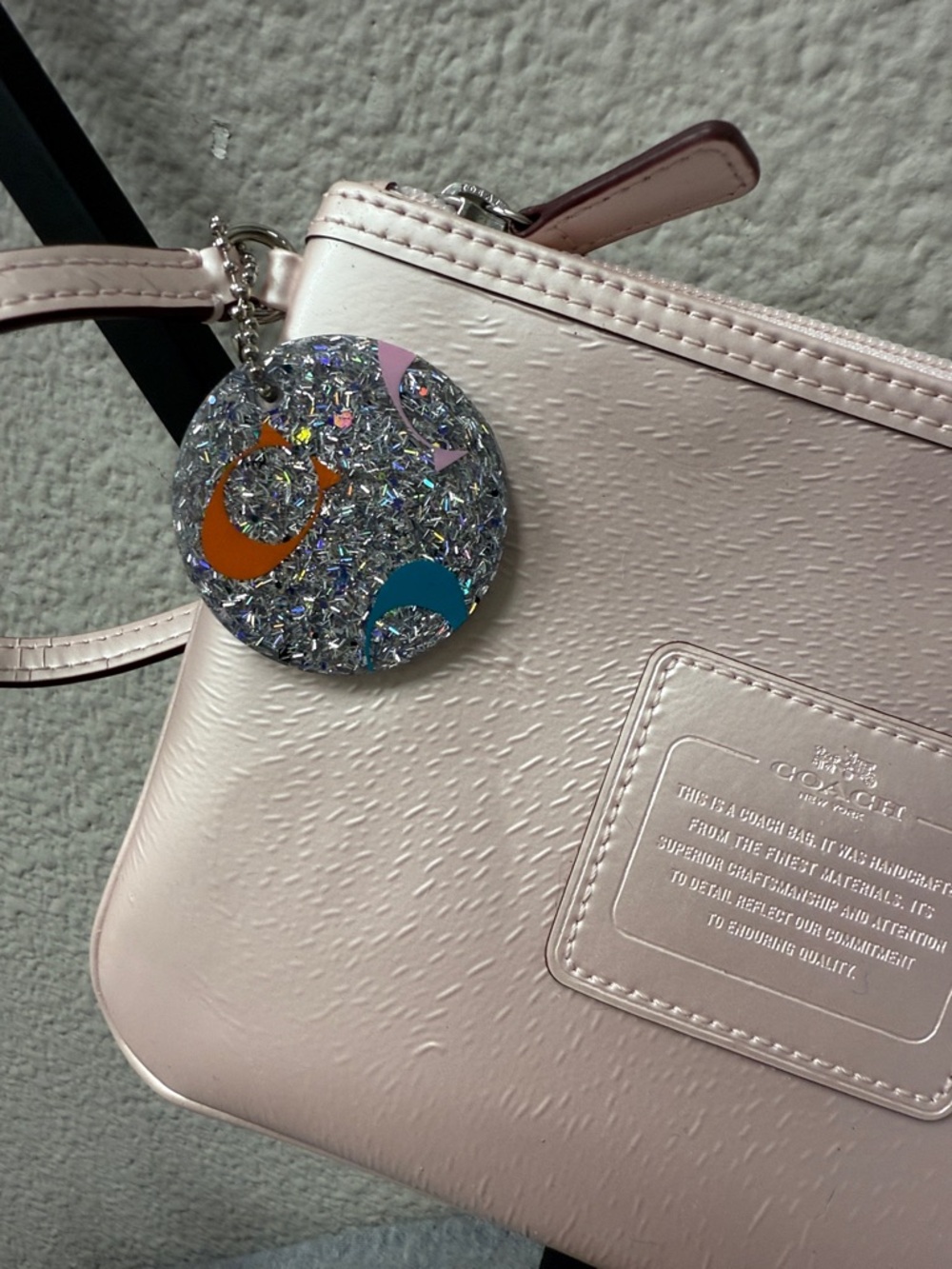 Coach Metallic Light Pink Wristlet with Charm - Picture 3 of 9